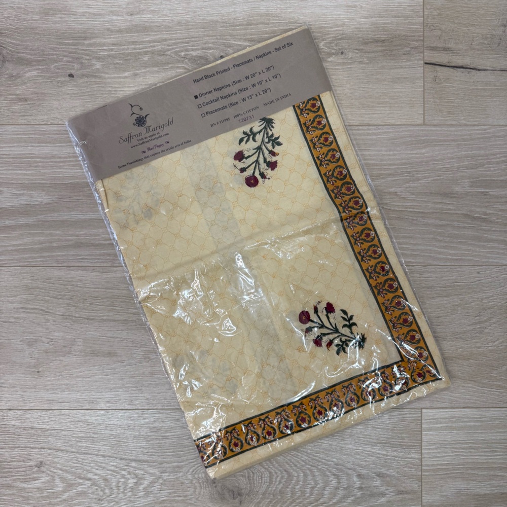 NEW Saffron Marigold Red Poppy Dinner Napkins Set of Six